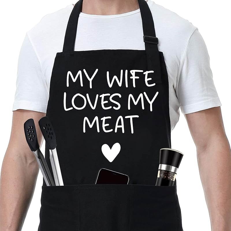 Fairy's Gift Funny Husband Apron, Men's Anniversary, Fathers Day, Cool Birthday Gifts for Him Husband, Gifts from Wife, Manly Presents for Men, Grilling Kitchen Aprons w/Pockets for Cooking Hubby Him - Product Image
