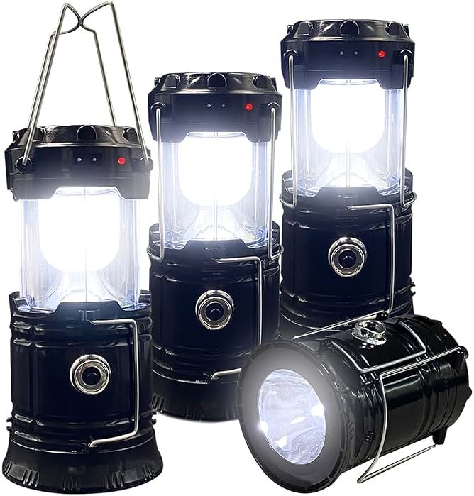 Collapsible Portable LED Camping Lantern XTAUTO Lightweight Waterproof Solar USB Rechargeable LED Flashlight Survival Kits for Indoor Outdoor Home Emergency Light Power Outages Hiking Hurricane 4-Pack - Product Image