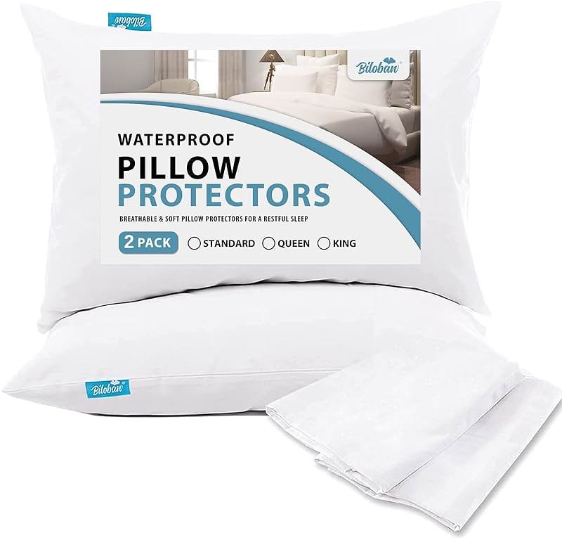 Pillow Protector 100% Waterproof & Noiseless Pillow Cover Pillow Protectors with Zipper Standard Size 2 Pack 20 x 26 Inches Pillow Cases Machine Washable - Product Image