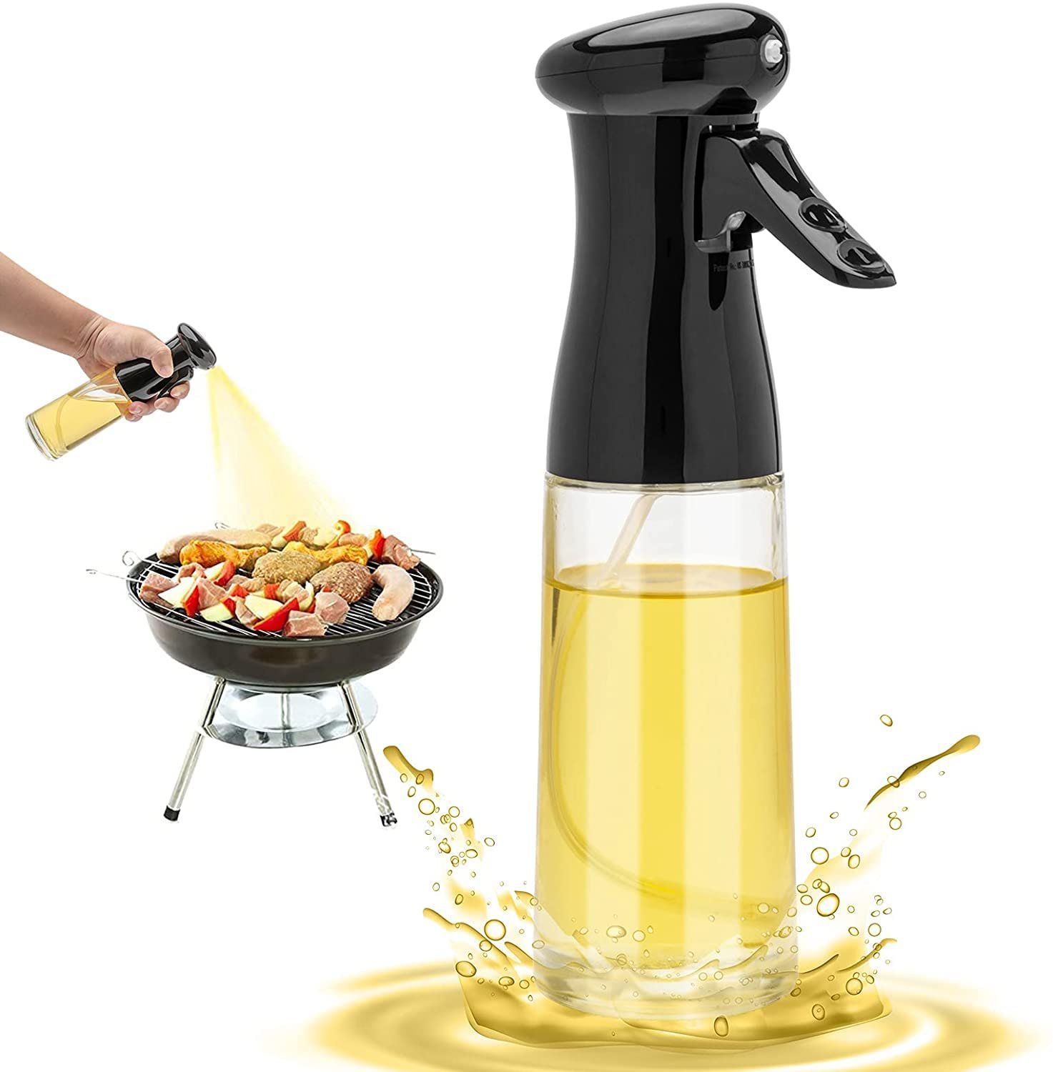 Olive Oil Sprayer for Cooking , 200ml Glass Oil Dispenser Bottle Spray Mister , Refillable Food Grade Oil Vinegar Spritzer Sprayer Bottles for Kitchen, Air Fryer, Salad, Baking,Gifts for Mom Dad - Product Image