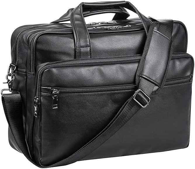 seyfocnia Leather Laptop Bag, Men's 15.6 Inche 17.3 Inche Messenger Briefcase Business Satchel Computer Handbag Shoulder Bag - Product Image