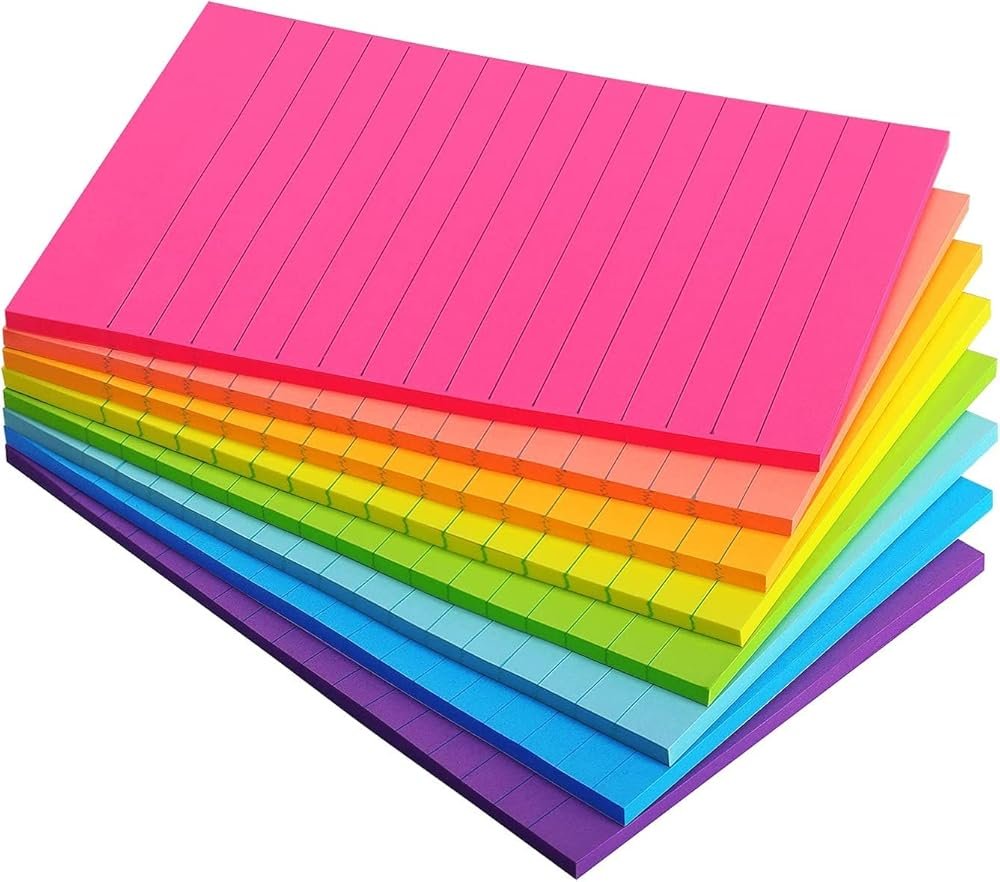 Eastern Wolf 8 Pads Lined Sticky Notes 4x6 in, Sticky Notes with Lines, Self-Stick Note Pads 8 Bright Multi Colors, 35 Sheet/Pad - Product Image