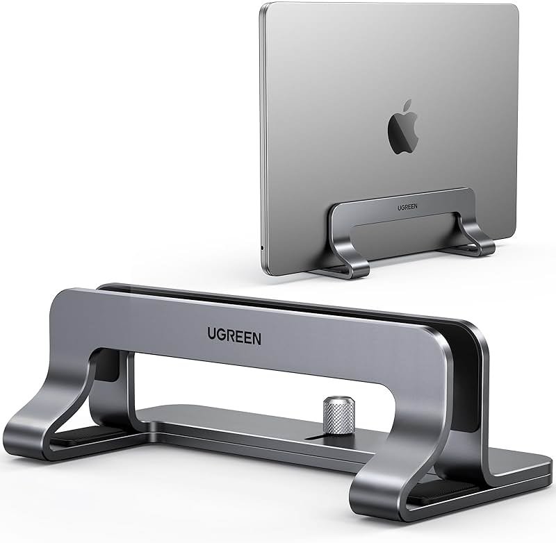 UGREEN Vertical Laptop Stand Holder for Desk Compatible with MacBook Pro, MacBook Air Stand Vertical Aluminum Adjustable for Up to 17.3 Inch Gaming Laptop, Gray - Product Image