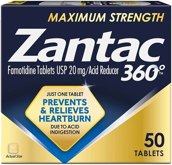Zantac 360 Maximum Strength Tablets, 50 Count, Heartburn Prevention and Relief, 20 mg Tablets - Product Image