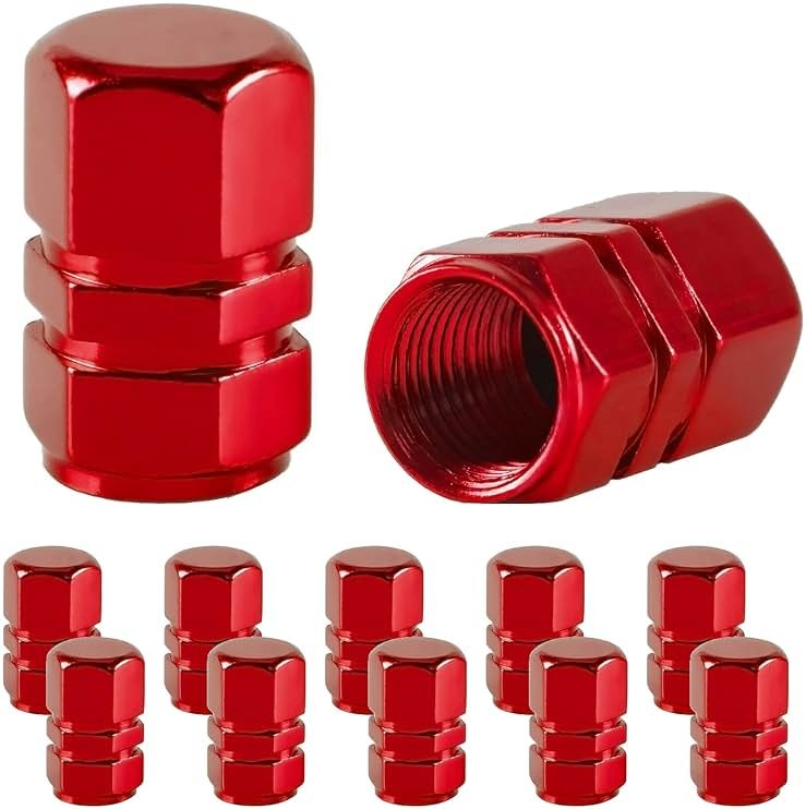 JUSTTOP Car Tire Valve Stem Caps, 12pcs Air Caps Cover, Universal for Cars, SUVs, Bike, Trucks and Motorcycles-Red - Product Image