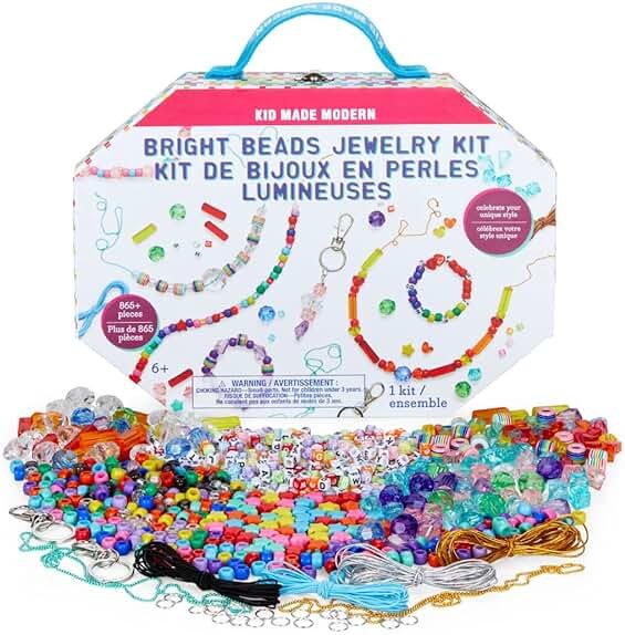 Kid Made Modern - Bright Beads Jewelry Kit - Bead Bracelet Kit - 865+ Piece Set - DIY Kids Crafts - Bulk Craft Set - Create Your Own Art - Includes Art & Jewelry Supplies - Ages 6+ - Product Image