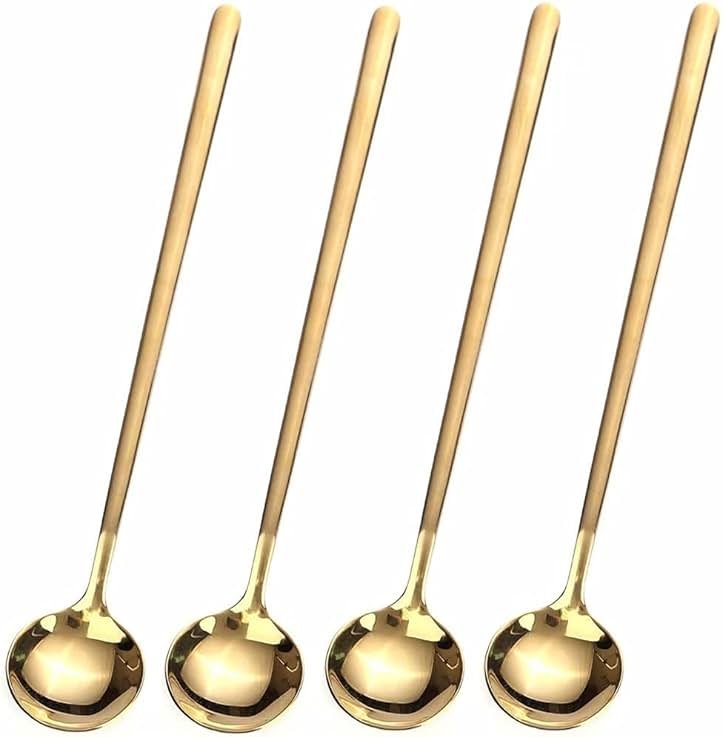 4 PCS 6.7 Inches Coffee Spoons, Stirring Spoons, Tea Spoons Long Handle, Teaspoons, Gold Spoons, Ice Tea Spoons, Long Spoons for Stirring, Espresso Spoons Stainless Steel - Product Image