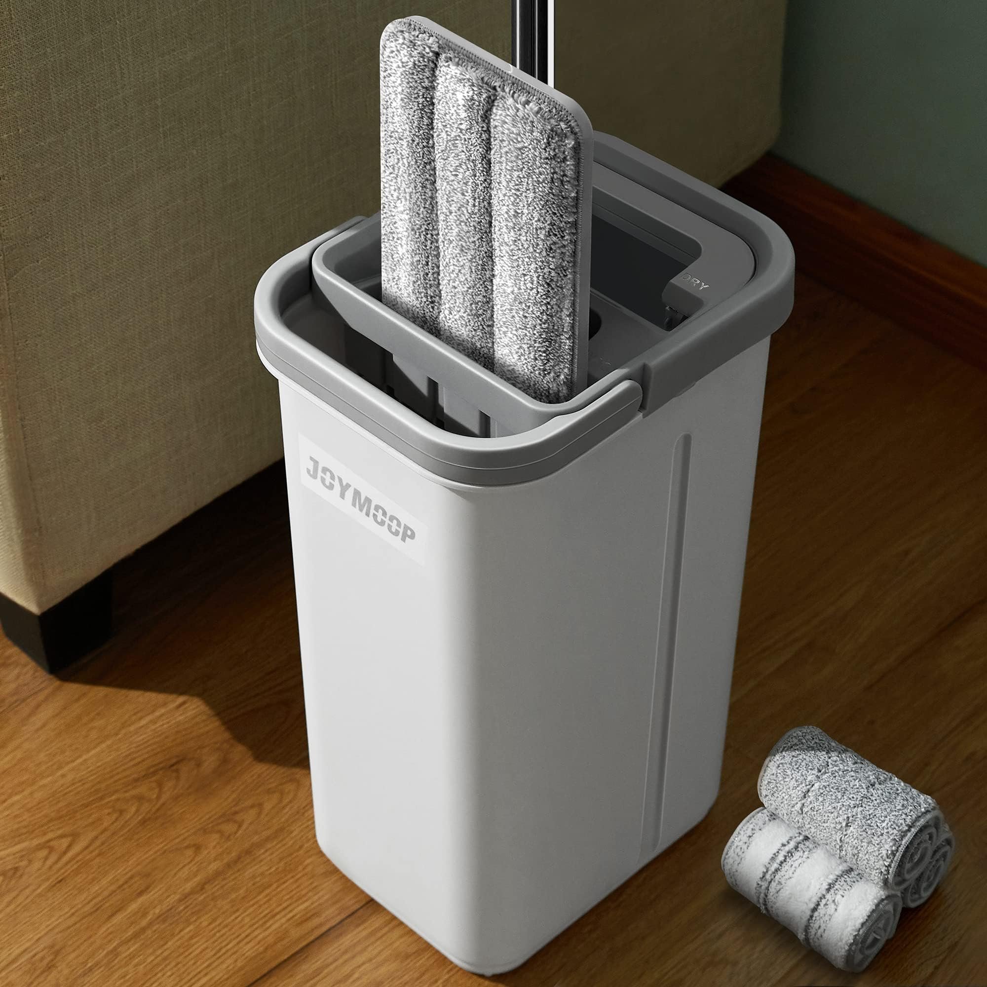 JOYMOOP Mop and Bucket Set, Hands-Free Flat Floor Mop with 3 Washable Microfiber Pads, Wet and Dry Use, Ideal for Home and Commercial Floor Cleaning - Product Image