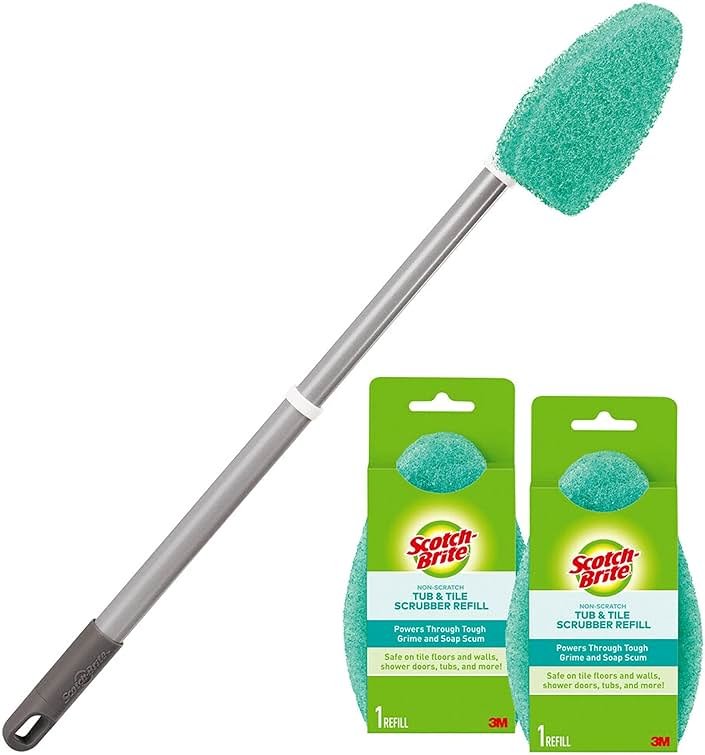 Scotch-Brite Extendable Tub & Tile Scrubber Kit, Includes 1 Handle and 3 Non-Scratch Scrubber Pads - Product Image