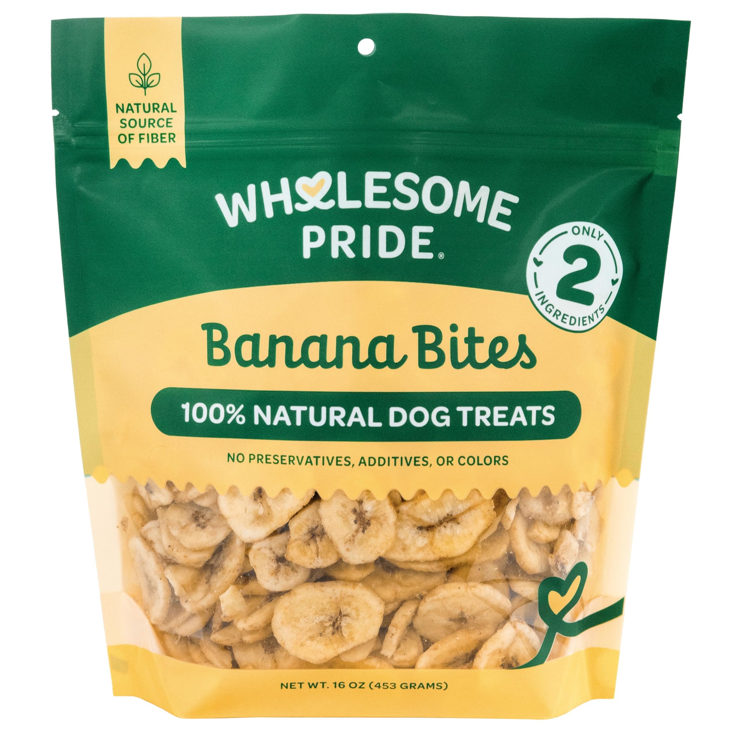 Wholesome Pride Banana Bites Dog Treats – 2-Ingredient Banana Chips for Dogs, Grain-Free, Banana & Coconut Oil, 16 oz - Product Image