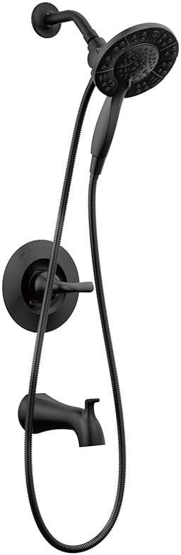Delta Arvo 14 Series Matte Black Bathtub Shower Faucet Set with In2ition 2-in-1 Dual Shower Head with Handheld Spray Combo, Valve Trim Kit, Matte Black 144840-BL-I (Valve Included) - Product Image