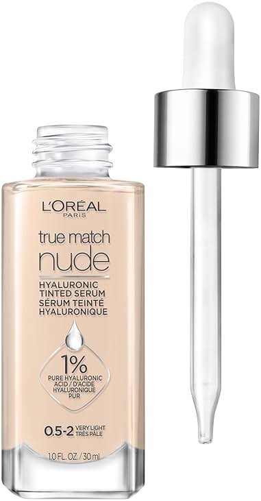 L'Oreal Paris True Match Nude Hyaluronic Tinted Serum Foundation with 1% Hyaluronic acid, Very Light 0.5-2, 1 fl. oz. - Product Image