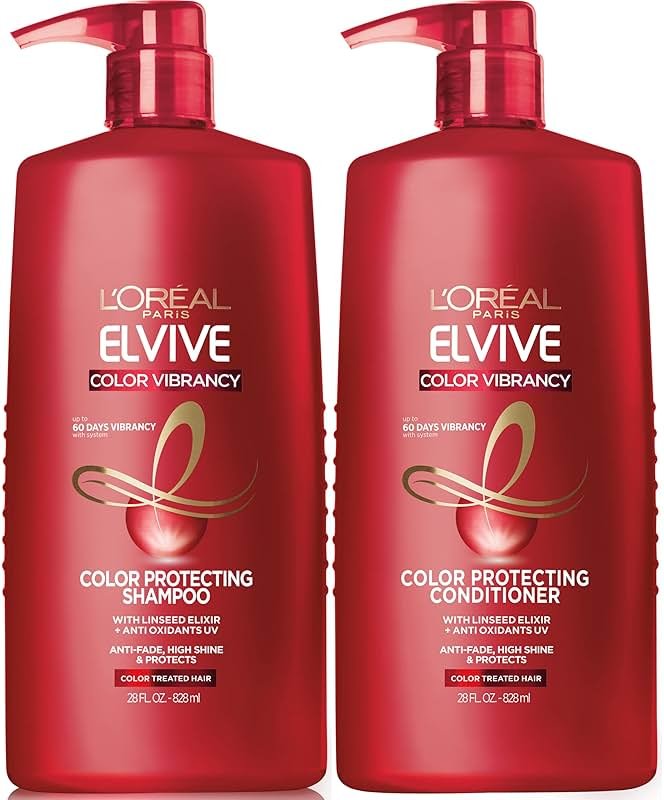 L'Oreal Paris Elvive Color Vibrancy Protecting Shampoo and Conditioner Set for Color Treated Hair, 28 Fl Oz (Set of 2) - Product Image