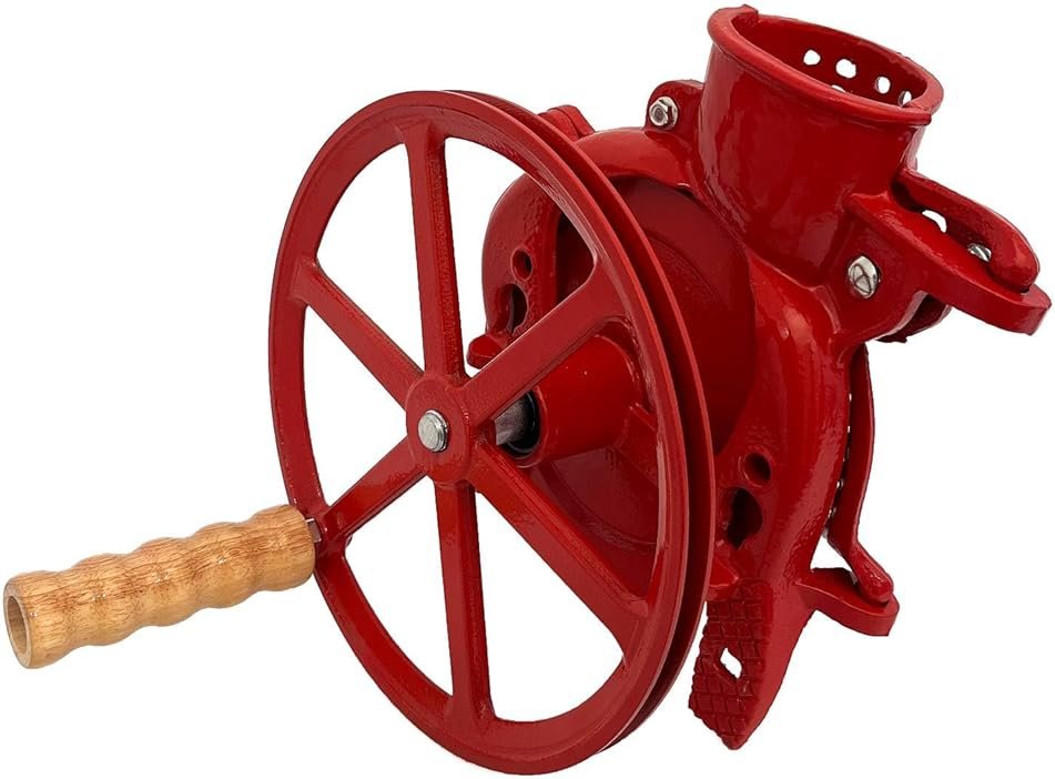 Lehman's Corn Kernel Sheller with Flywheel Pulley, Clamp On Cast Iron Non Electric Walnut Huller, Vintage Style, Red - Product Image
