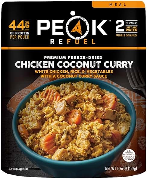 Peak Refuel Chicken Coconut Curry | Freeze Dried Backpacking and Camping Food | Amazing Taste & Quality | High Protein | Real Meat | Quick Prep (2 Serving Pouch) - Product Image