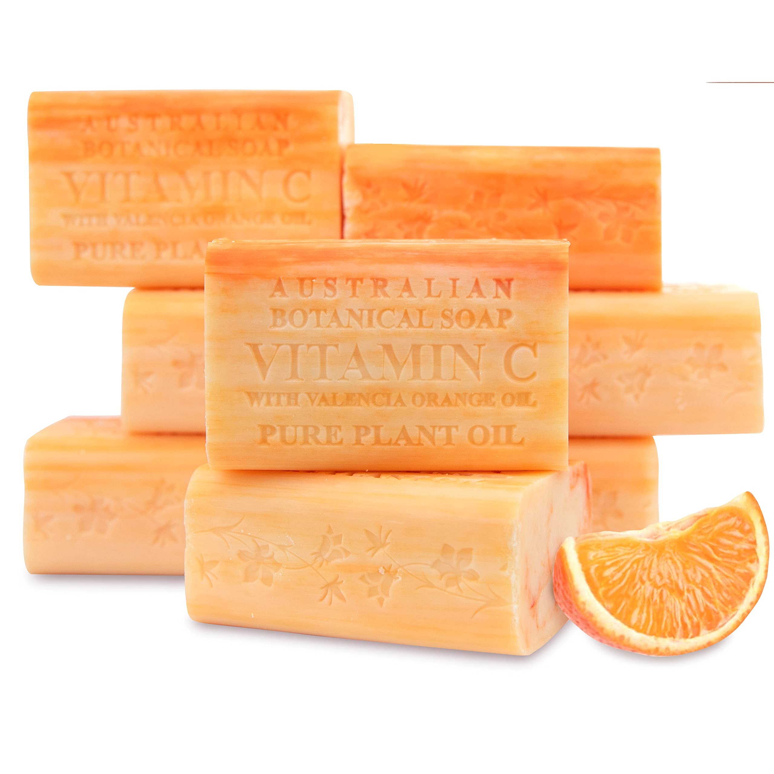 Australian Botanical Soap, 6.6 OZ, Vitamin C and Valencia Orange, Triple Milled Bars made with a Natural Soap Base and Enriched with Organic Shea Butter, Pack of 8 - Product Image