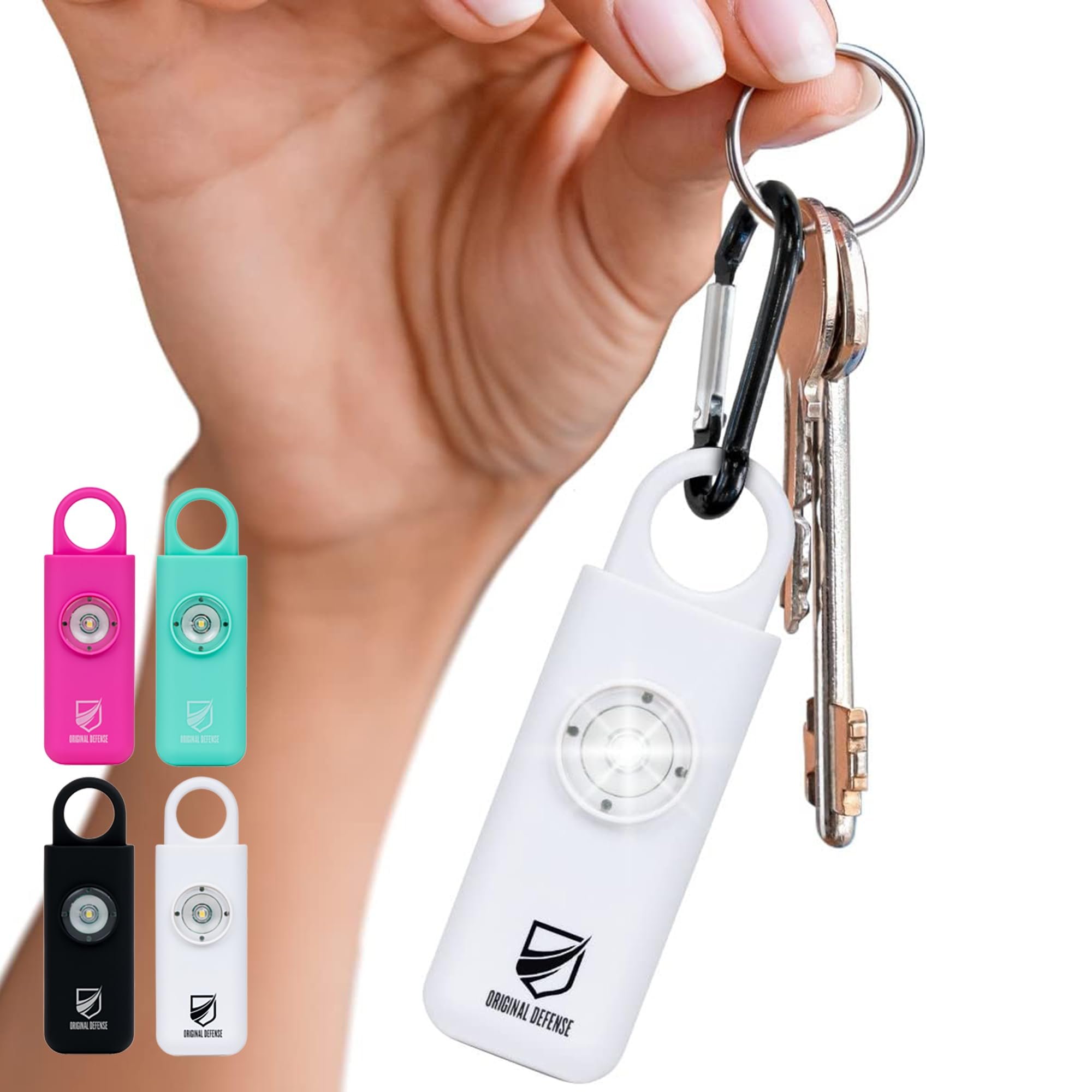 Original Defense® Siren Self-Defense Alarm - 130 dB Keychain Alarm with LED Strobe Light for Women, Children, and Elderly - Police Recommended - (White, 1 Count) - Product Image