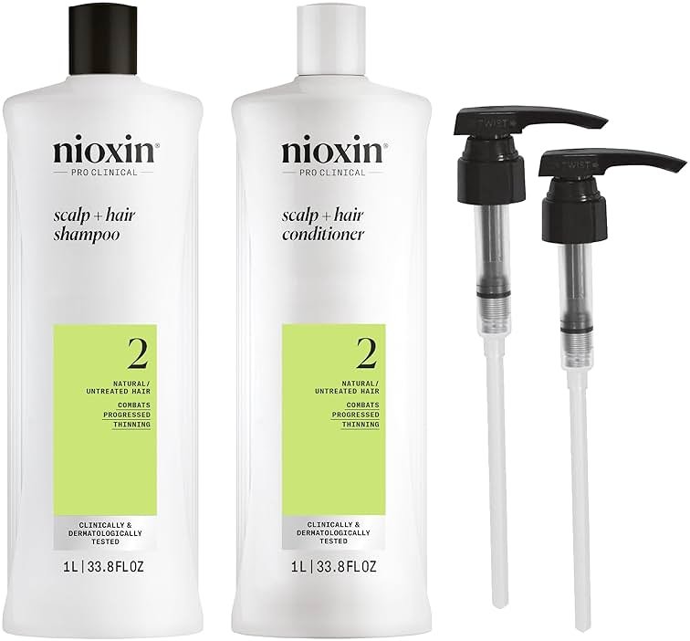 Nioxin Shampoo & Conditioner Liter Duo Sets | Prepacks with Pumps Included | Systems 1-4 | For Natural, Colored, & Damaged Hair with Light to Progressed Thinning | Strengthen & Boost Hair Density - Product Image