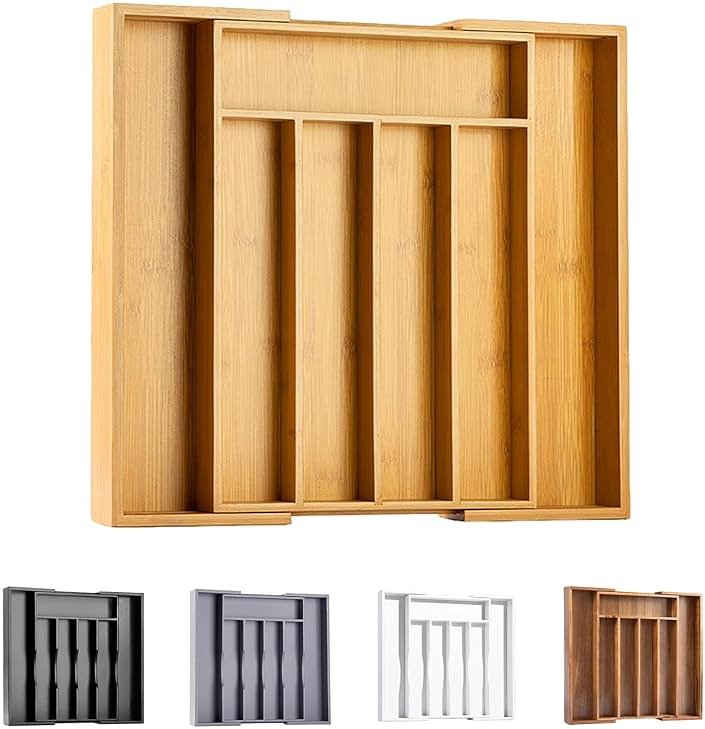 Bellsal Silverware Organizer Kitchen Drawer Organizer Expandable Bamboo Utensil Holder Cutlery Tray for Kitchen Utensil and Flatware Bedroom Office - Product Image
