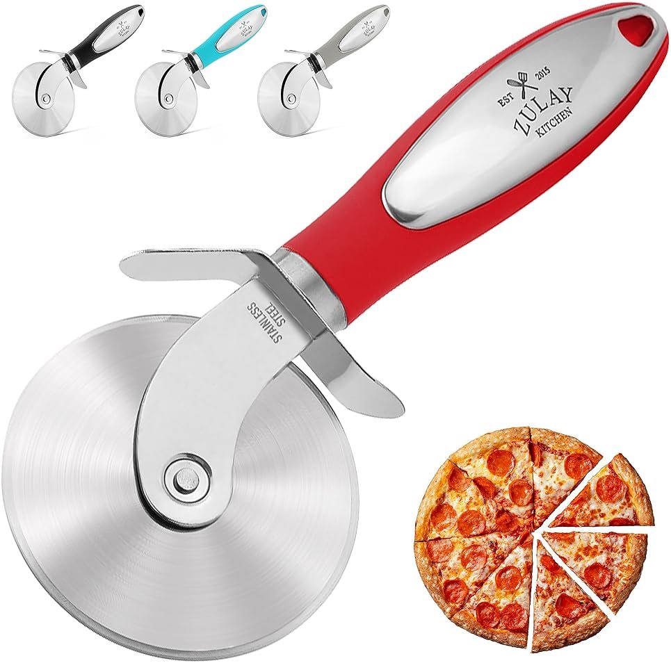 Zulay Kitchen Large Pizza Cutter Wheel - Premium Stainless Steel Pizza Slicer - Easy To Clean & Cut Pizza Wheel - Super Sharp, Non-Slip Handle & Dishwasher Friendly - Red - Product Image