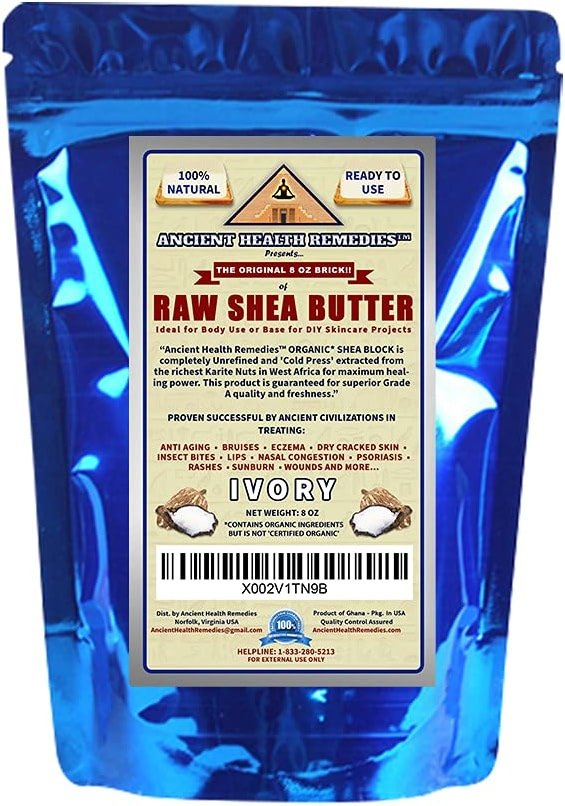 ANCIENT HEALTH REMEDIES Organic Unrefined Raw AFRICAN IVORY WHITE SHEA BUTTER BLOCKS/JAR Bulk Size Grade A for Anti Aging Dry Skin Base for DIY Body Butter, Beauty - Product Image