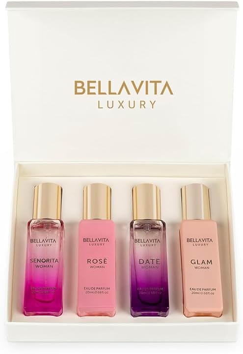 Bellavita Luxury Women's Perfume Gift Set with Rose, Senorita, Date, and Glam | 80ml | Perfume for Women | Pink Pepper, Yuzu and Floral Peach | Long Lasting Fragrance |Mother's day present - Product Image