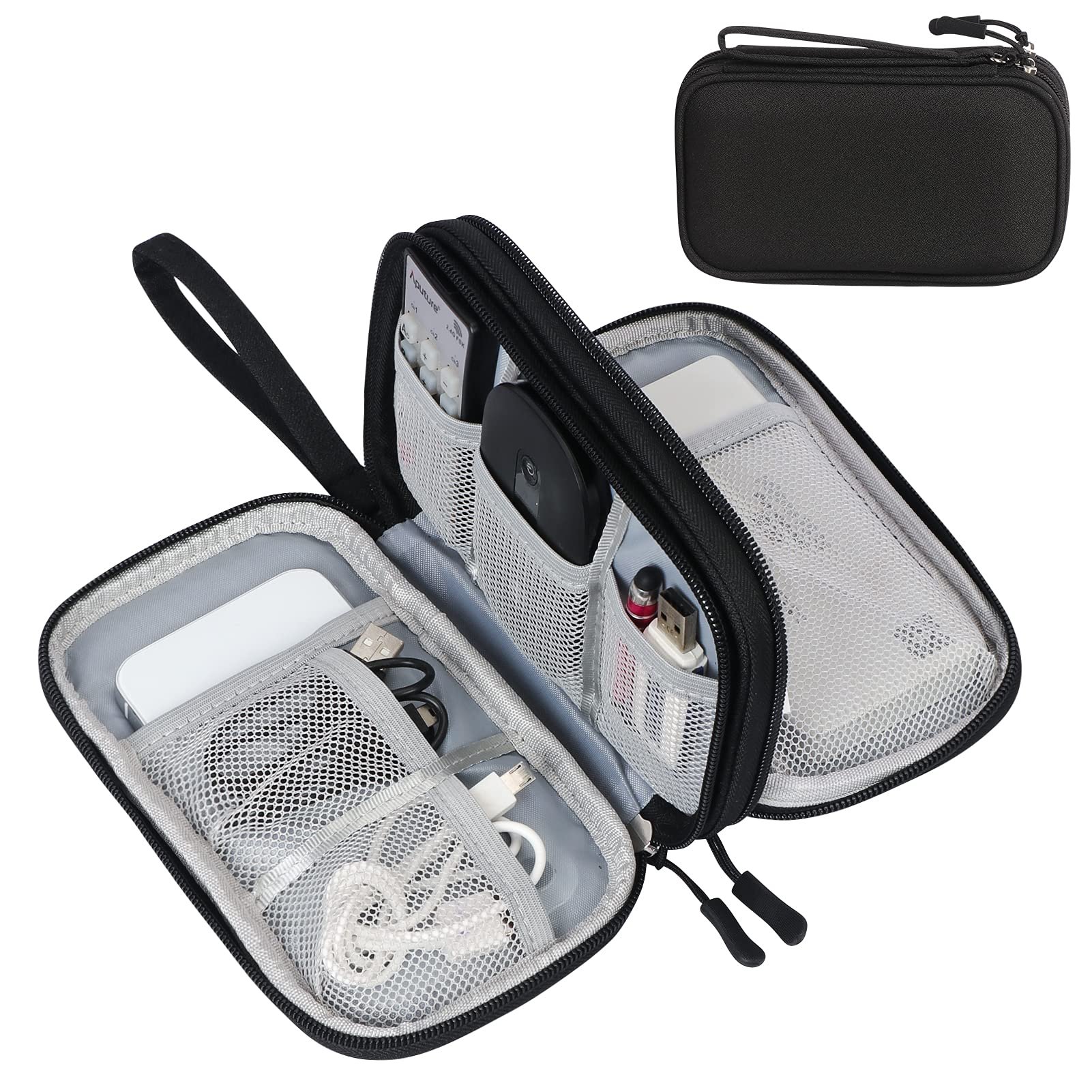 FYY Travel Cable Organizer Pouch Electronic Accessories Carry Case Portable Waterproof Double Layers All-in-One Storage Bag for Cord, Charger, Phone, Earphone Black - Product Image