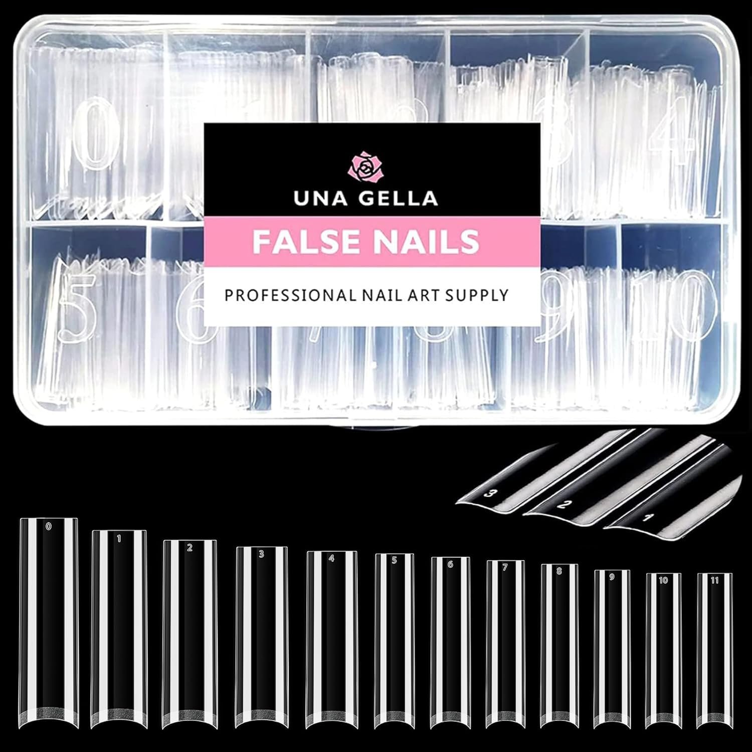 UNA GELLA No C Curve Nail Tips 504 PCS Extra Long XXL Tapered Square Nail Tips Half Cover Nails tips Straight Shape For French Acrylic Nails False Fake Clear Tips Square Shape with Box - Product Image