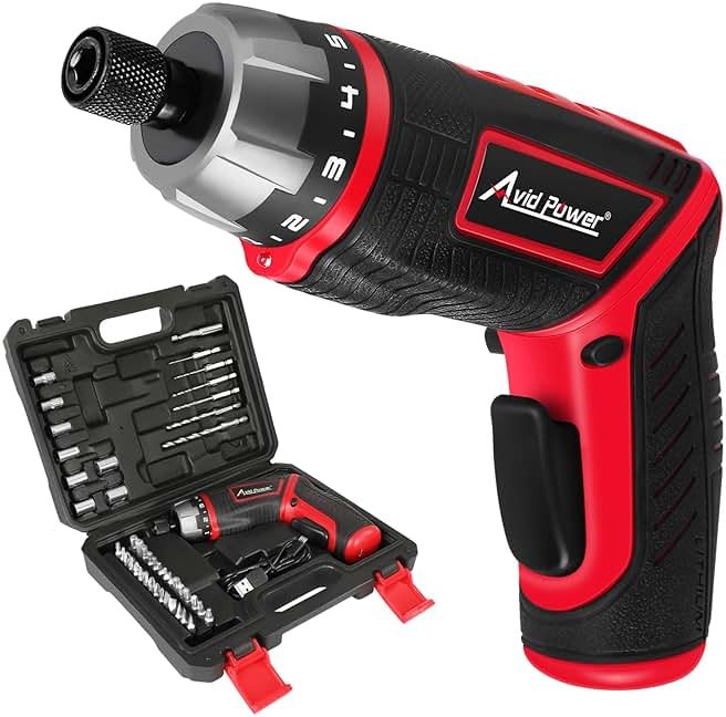 AVID POWER Electric Screwdriver Set Rechargeable 4V Cordless Screwdriver Kit with 44pcs Accessories, 5.65Nm Screw Gun, 5+1 Torque Setting, 2 Position Handle with LED Light - Product Image