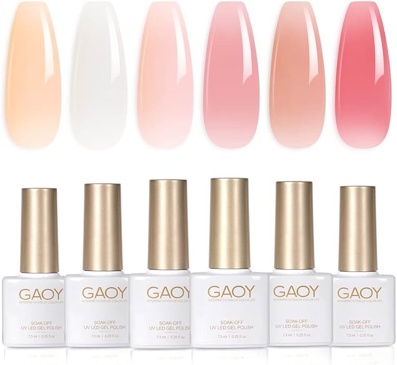 GAOY Milky White Jelly Nude Gel Nail Polish Set, 6 Transparent Colors Sheer Pink Orange Soak Off UV Light Cure Gel Polish Kit for Salon and Nail Art DIY at Home - Product Image