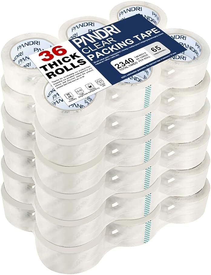 PANDRI Clear Packing Tape, 36 Rolls Heavy Duty Packaging Tape for Shipping Packaging Moving Sealing, 1.88 inches Wide, 65 Yards Per Roll, Total 2340 Yards - Product Image