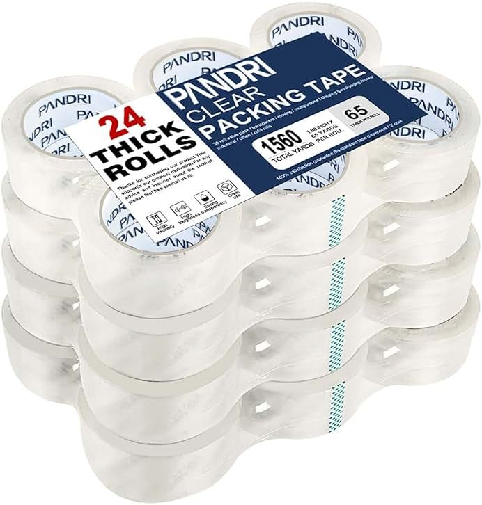 PANDRI Clear Packing Tape, 24 Rolls Heavy Duty Packaging Tape for Shipping Packaging Moving Sealing, 1.88 inches Wide, 65 Yards Per Roll, Total 1560 Yards - Product Image