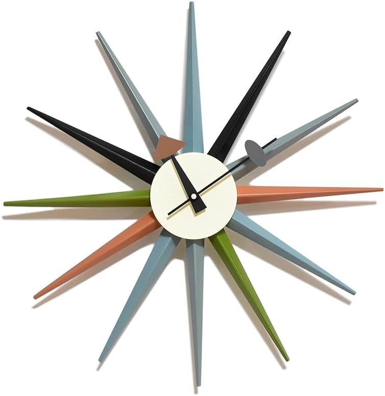 MOLEIHAO Mid Century Modern Wall Clock Large Silent Non Ticking 18 inch Solid Wood Retro Sunburst Clock for Living Room Decor,Office Kitchen - Product Image