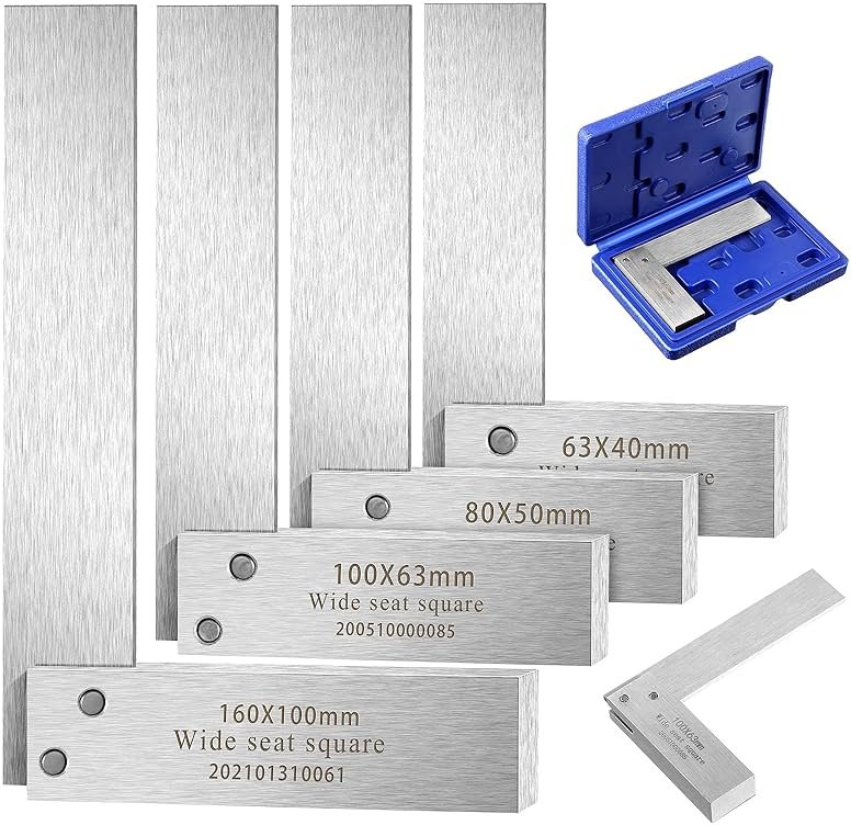 Machinist Square Set, 2", 3", 4" and 6" Squares Machinist Engineer Steel Benchmark Measure Tools High Precision 90 Degree Wide Base Tool L-Type Testing Measuring Tool - Product Image
