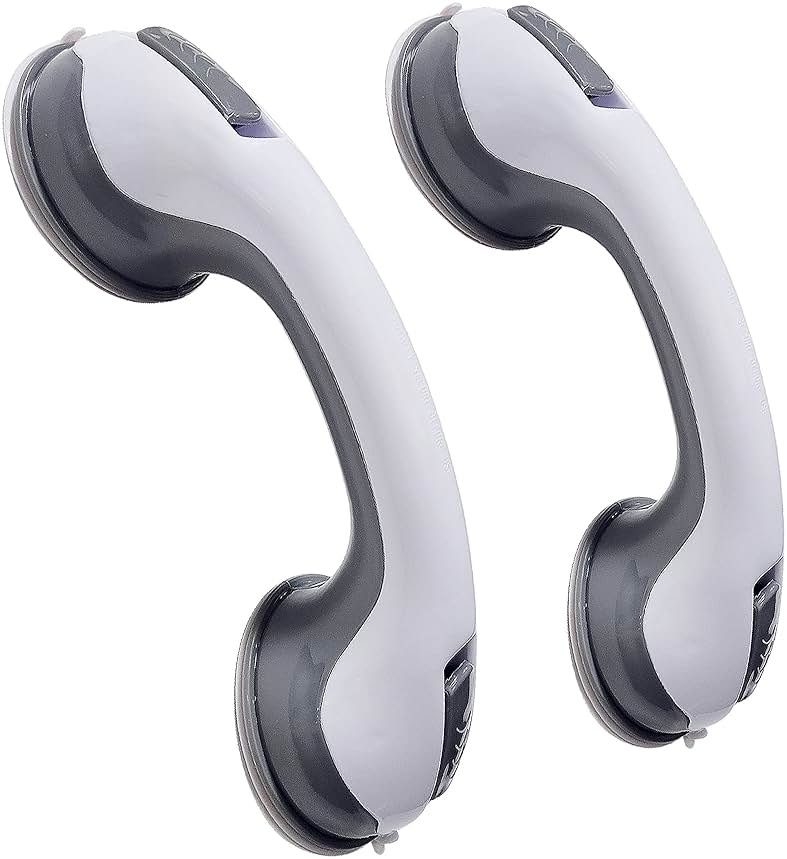 12'' Portable Grab Bars for Bathroom,Ultra Grip Dual Locking Shower Handles for Elderly,Safety Suction Grab Bars for Shower,Balance Assit Hand Rail Support,Injury,Senior,Kids(Gray, 12"-Pack of 2) - Product Image