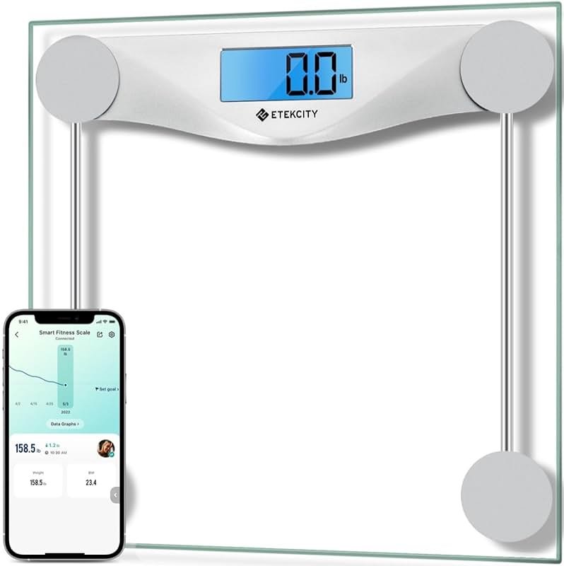 Etekcity Bathroom Scale for Body Weight and BMI, Upgraded Bluetooth Digital Scale, Large Blue LCD Backlight Display, High Precision Measurements, 400 Pounds - Product Image