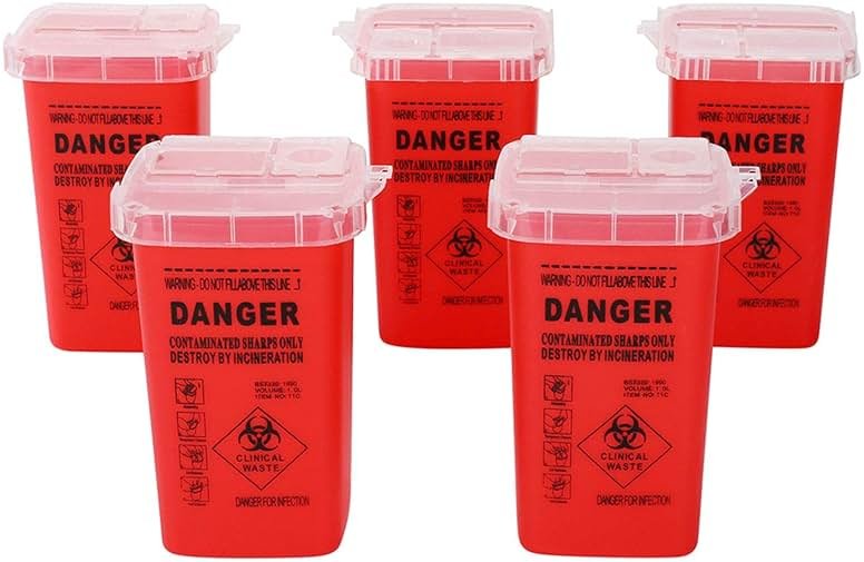 DOWEI Sharps Disposal Container,5 Pack Biohazard Needle Disposal Container 1 Quart Size for Supplies Accessories - Product Image