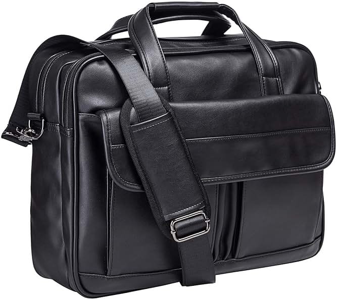 seyfocnia Men's Business Travel Briefcase Leather Handmade Messenger Bags Laptop Bag - Product Image