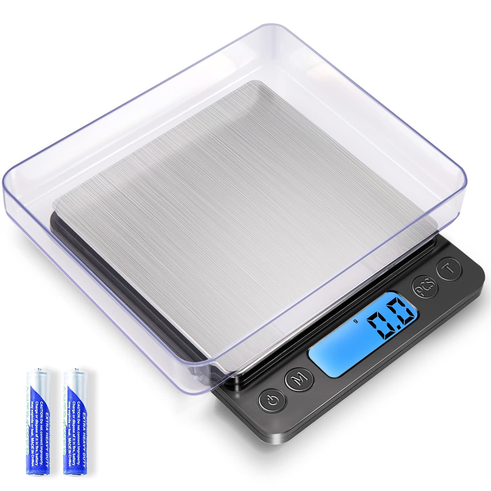 Digital Food Kitchen Scale Upgraded, YONCON 3000g/0.1g High Accuracy Mini Pocket Scale Measures in Grams and oz for Cooking, Baking, Jewelry, Tare Function,2 Trays, LCD Display (Batteries Included) - Product Image