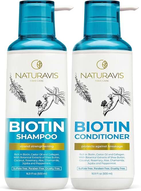 Biotin Shampoo and Conditioner Set with Castor Oil - Sulfate Free Formula to Boost Volume for Thinning Hair - Thickening Ingredients for Men and Women - Volumizing Salon Grade Treatment with Rosemary - Product Image