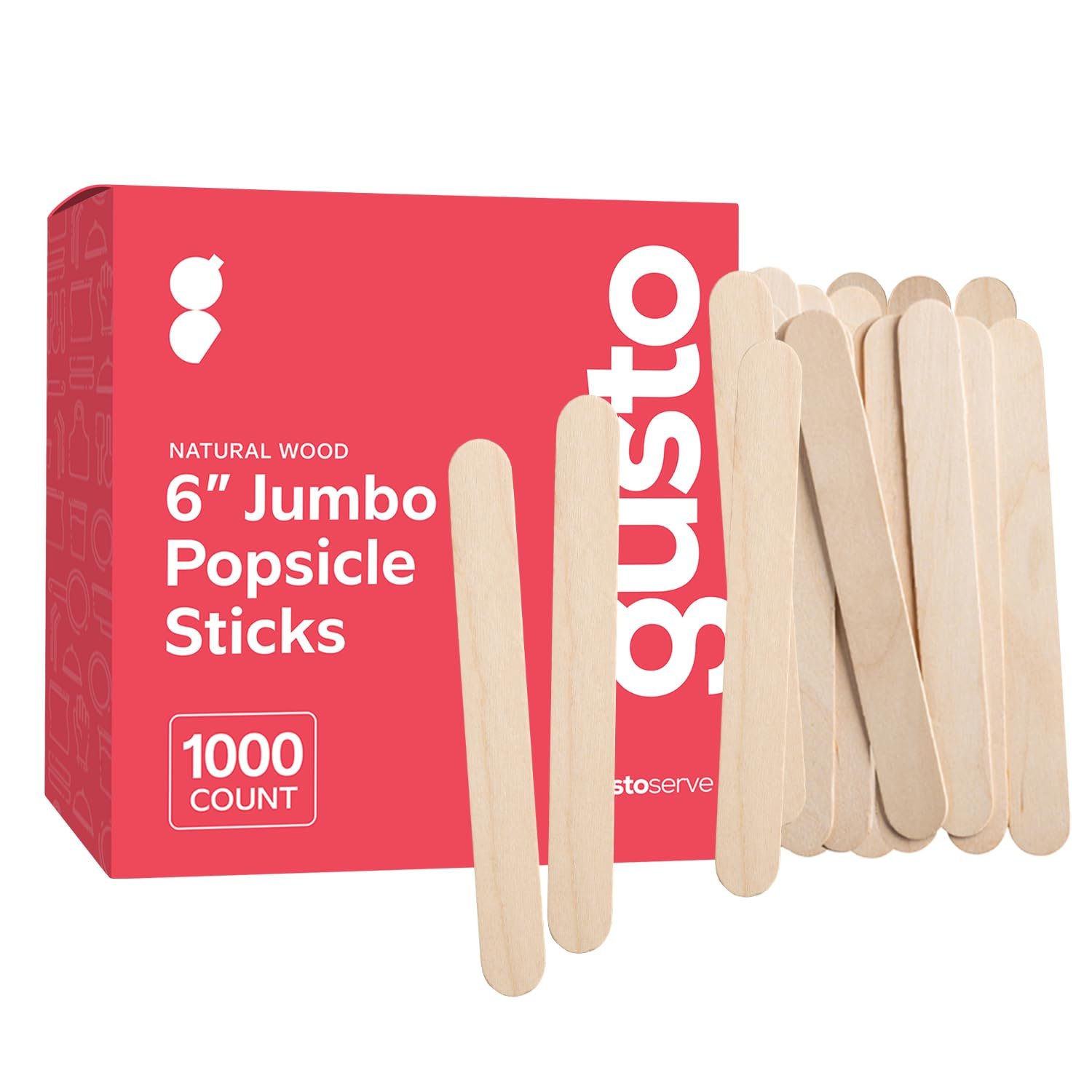 Gusto [1000 Count] Jumbo 6 Inch Wooden Multi-Purpose Popsicle Sticks, Craft Sticks for ICES, Ice Cream, Waxing, Tongue Depressor Wood Sticks -(Formerly Comfy Package) - Product Image