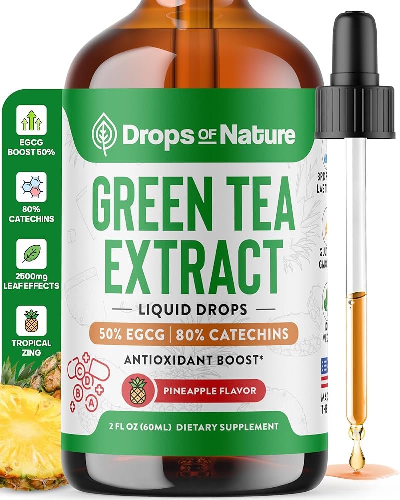 Green Tea 10:1 Extract 50% EGCG - Green Tea Liquid Drops - Vegan, 4X More Powerful Than Pills & Capsules - 2oz Antioxidant & Immune Supplement - Skin, Heart Support, Brain Health & Memory Boost - Product Image