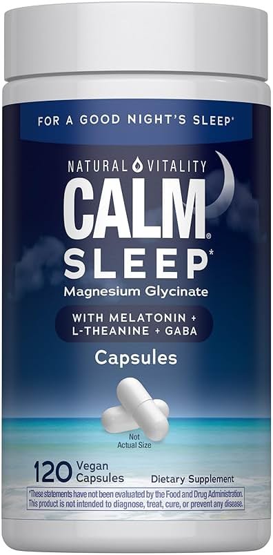 Natural Vitality Calm Sleep Capsules | Magnesium with Melatonin, L-Theanine & GABA Supplement | for a Good Night's Sleep | Non-GMO, Gluten Free & Vegan | 120 Count - Product Image