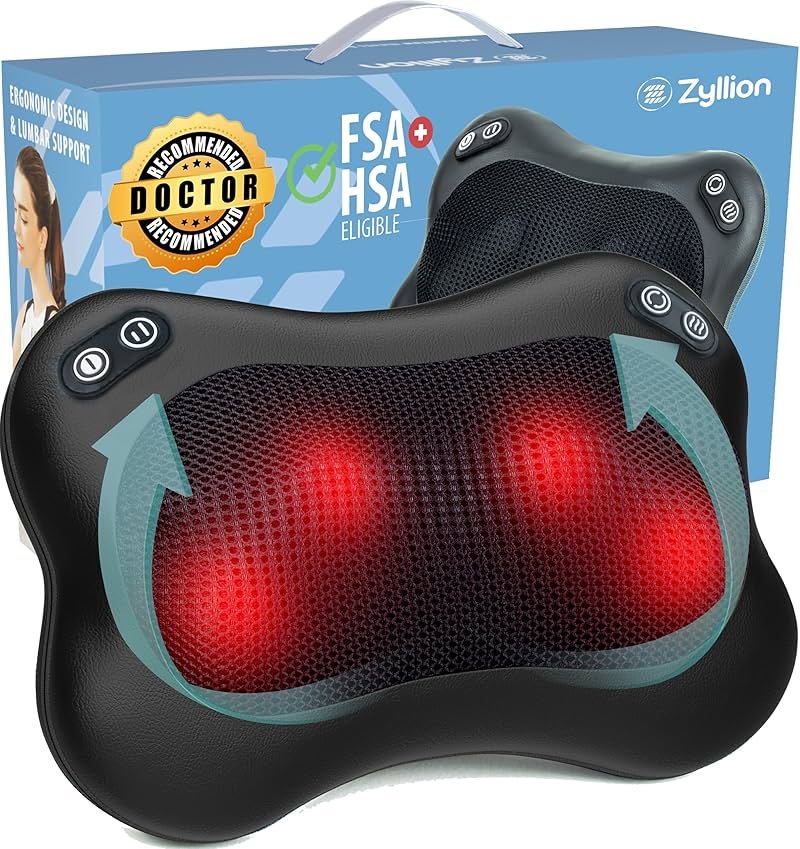Zyllion Shiatsu Back and Neck Massager with Heat - 3D Electric Kneading Deep Tissue Massage Pillow with 2 Speeds for Muscle Pain Relief, Black, ZMA-34 - Product Image