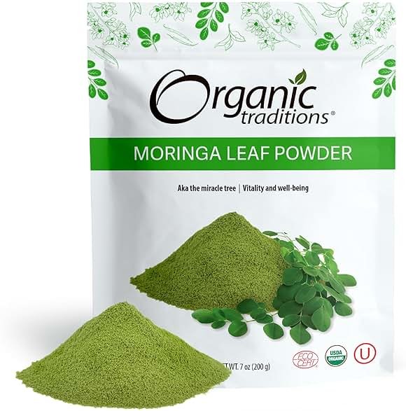 Organic Traditions Moringa Powder Organic, Green Superfood for Smoothies with Moringa Leaves, Rich in Natural Vitamins and Minerals, Traditionally Used for Daily Well Being, Vegan Non-GMO, 200g / 7oz - Product Image