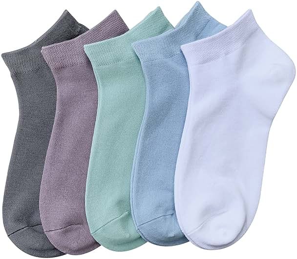 SERISIMPLE Women Viscose Bamboo Ankle Socks Low Cut Thin Sock Lightweight Pastal Color Soft Sock 5 Pairs - Product Image