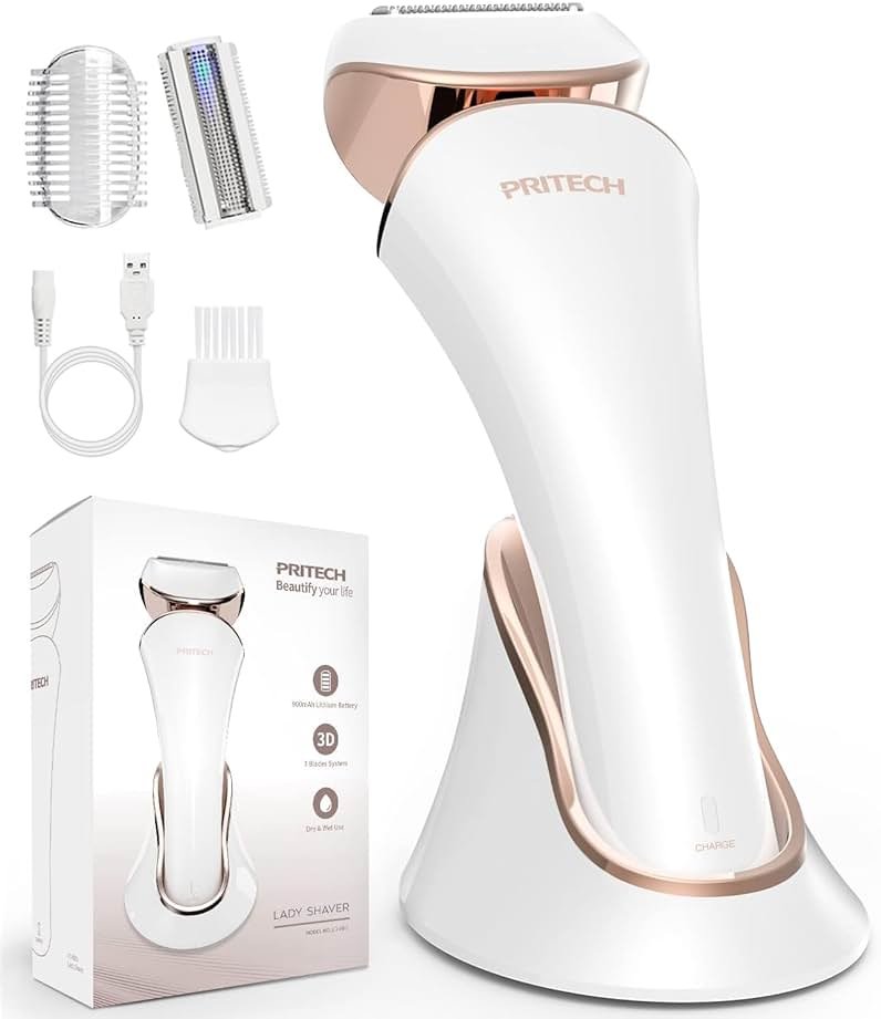 PRITECH Electric Razor for Women - Rechargeable Shaver for Women Portable Lady Shaver for Legs, Arm, Underarms, Bikini, USB Rechargeable, Wet & Dry Waterproof Bikini Trimmer for Woman, Gold - Product Image