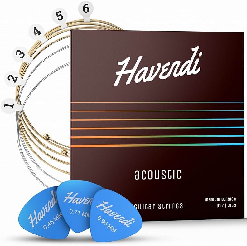 HAVENDI® Acoustic Guitar Strings Phosphor Bronze Coating I Premium Brilliant Sound Quality I Includes 3 Picks - Product Image