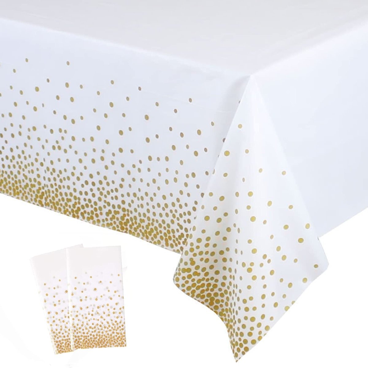 2 Pack White and Gold Tablecloth Disposable Gold Tables Tablecloths for Rectangle 54" x 108" Plastic Tablecloth Party Table Covers for Birthday Thanksgiving Christmas Wedding Outdoor BBQ (White) - Product Image