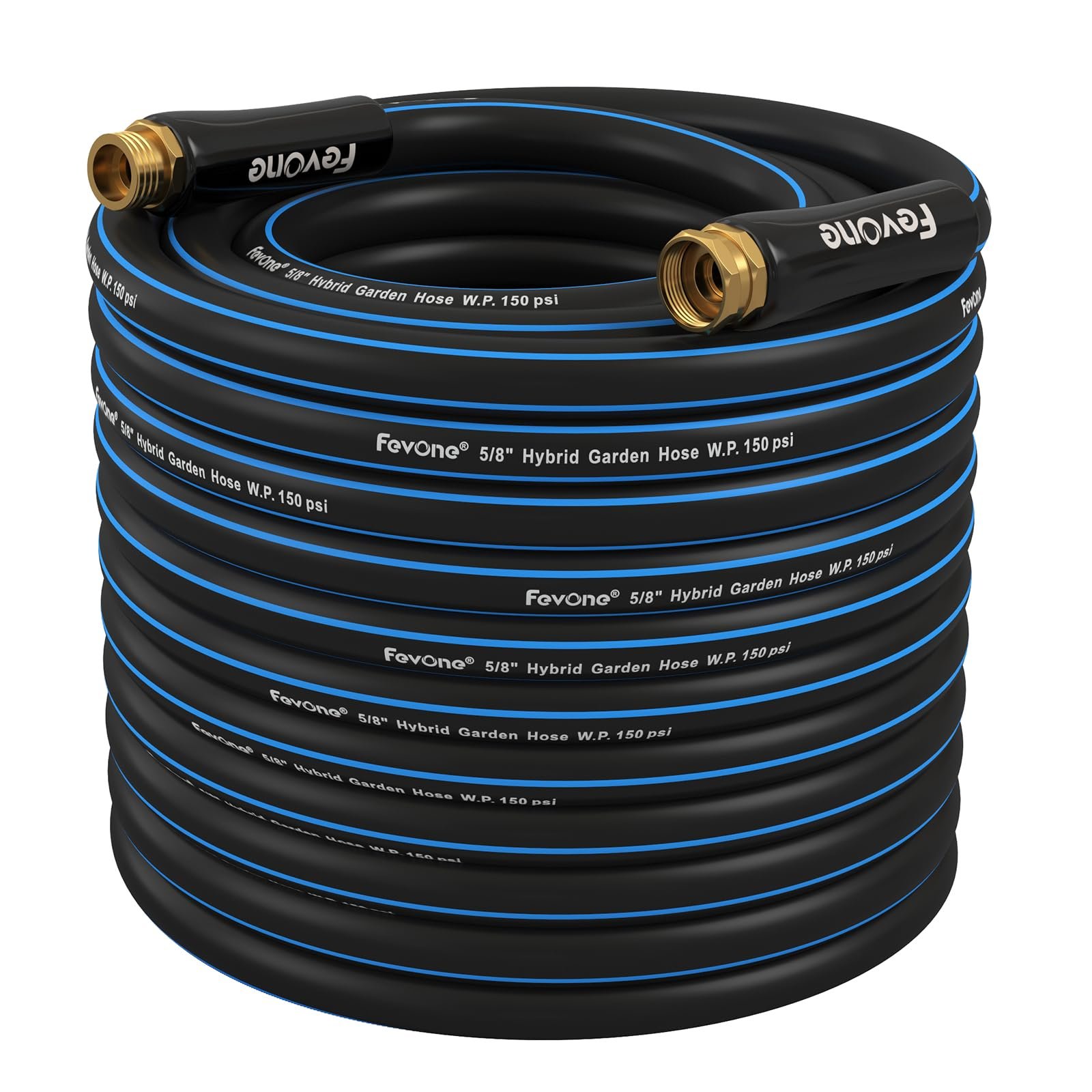 FEVONE Kink Free Garden hose 100 ft, Heavy Duty Water Hose | Flexible Lightweight Hybrid Polymer, 5/8 ID, 600 PSI, Leak-Free, Solid Brass 3/4 GHT Connectors for Lawn, Garden Watering - Product Image